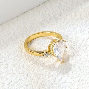 18  Gold-Plated Stainless Steel pear cut CZ Ring
